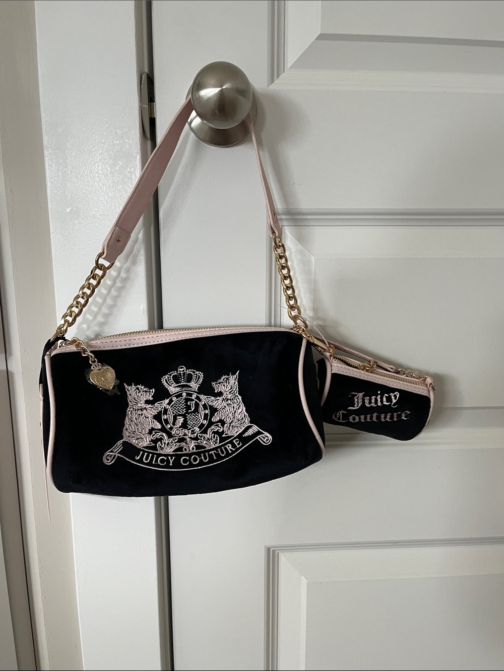 Black and pink barrel bag